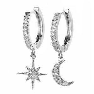 Sparkly Celestial Star Moon Hoop Earrings